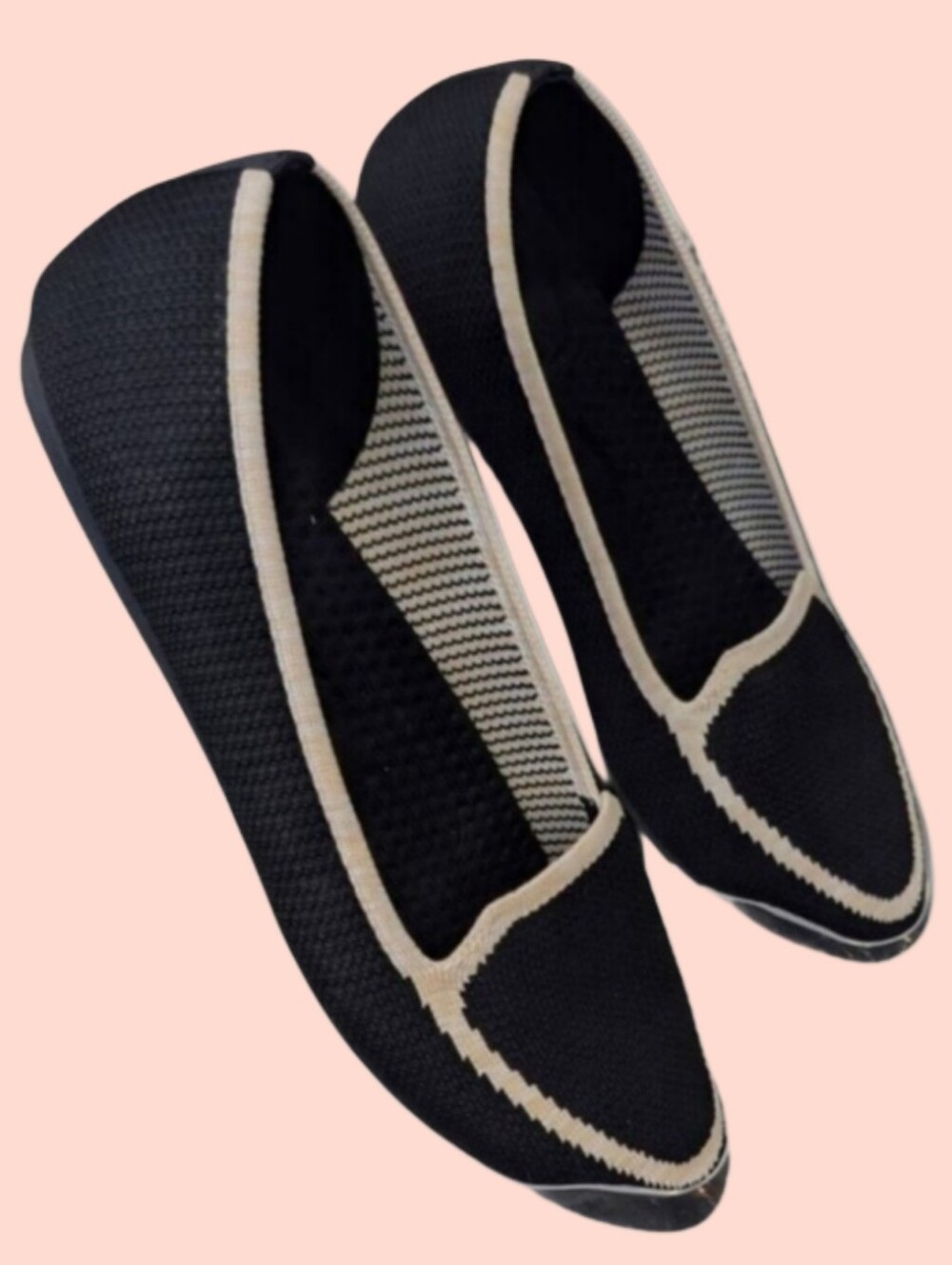 Kelly & Katie Black & Cream Knit Ballet Flats | Comfortable Slip-On